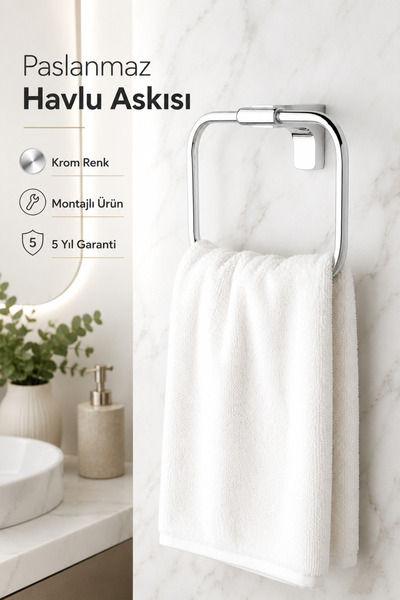 Alper Banyo Premium F1 Model Krom Halka Havlu Askısı Paslanmaz Çelik Montajlı Banyo Havluluk 5 Yıl Garantili