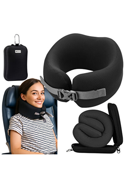 Mardil Travel Neck Pillow EASYNAP Memory Foam Black, airplane sleep support