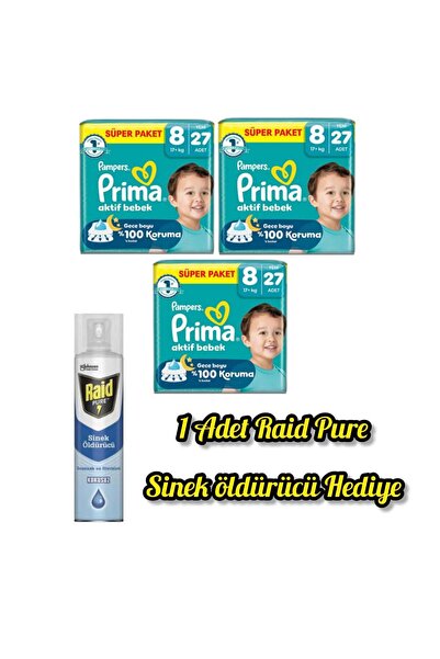 Prima Aktif Bebek 8 Numara 27'li x 3 = 81 Adet