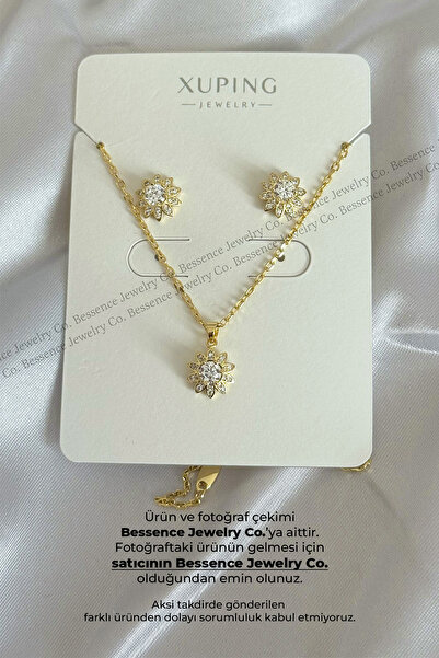 BESSENCE JEWELRY CO. Xuping 14K Gold Zarif Çiçek Kolye ve Küpe Set