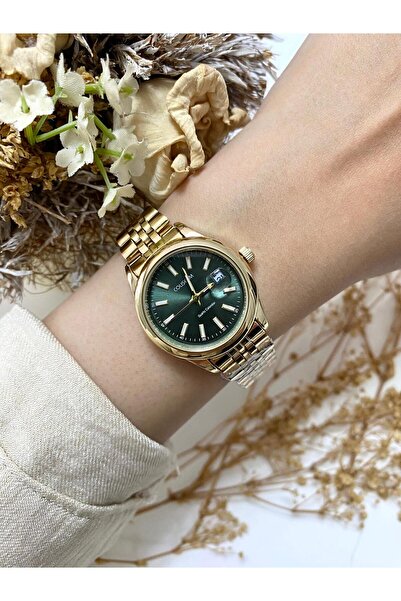 Vintage Round Gold Women's Green Dial Wrist Watch