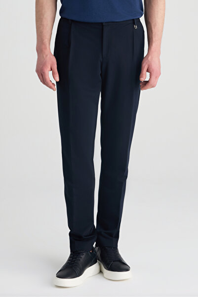 Twn Navy Blue Dobby Fabric Pants