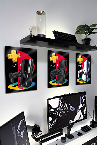DekorHane Metal Print - Σετ Μεταλλικών Πινακίδων 3 τεμαχίων της PlayStation C...