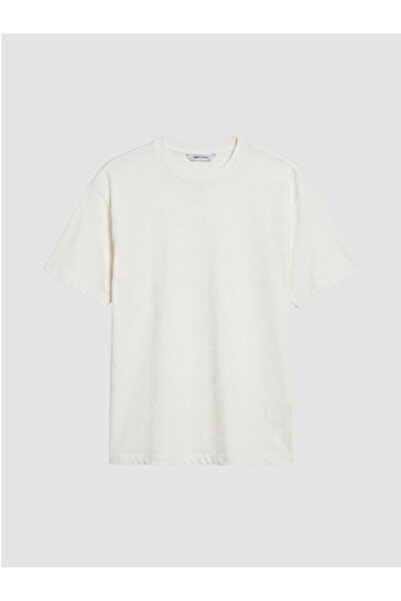 LC Waikiki New Season Ecru 100% Cotton Loose Fit Basic Soft Touch T-Shirt