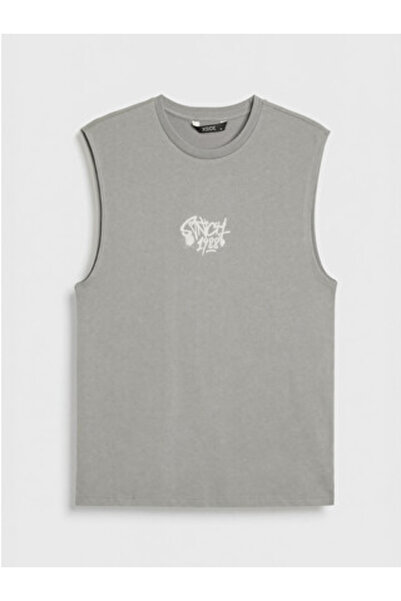 LC Waikiki New Season Gray Crew Neck Printed Men's Sleeveless T-Shirt