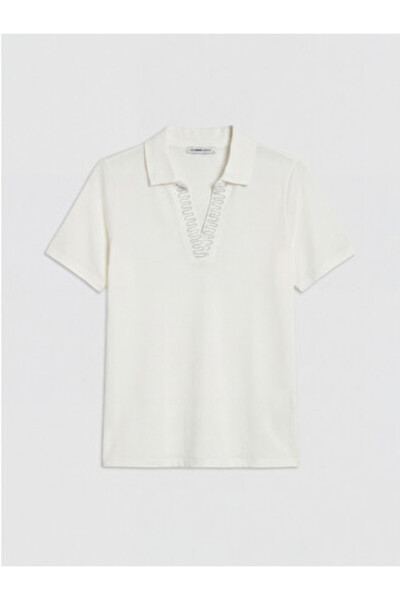 LC Waikiki New Season Ecru Embroidered 100% Cotton Women's T-Shirt