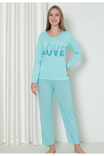 Serena Pijama damă cu mânecă lungă și pantaloni lungi, imprimeu ,,Love'', cul...
