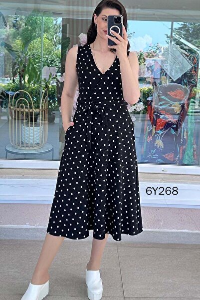 İnce Topuk Double-Breasted Collar Modal Fabric Dress 6Y268