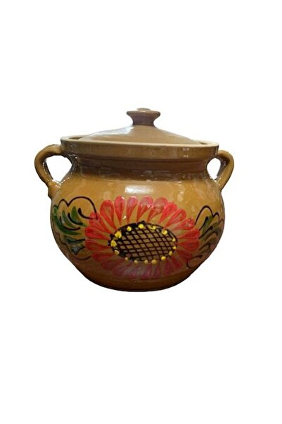OEM Clay Cabbage Pot, Glazed Red Flower Hand Painted 3l, 17x15 cm