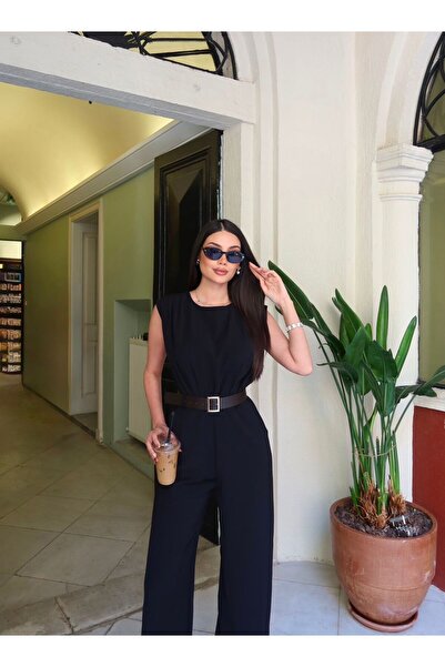 timagna Women's Jumpsuit Sleeveless Wide Leg Comfortable Fit Crew Neck Belt D...