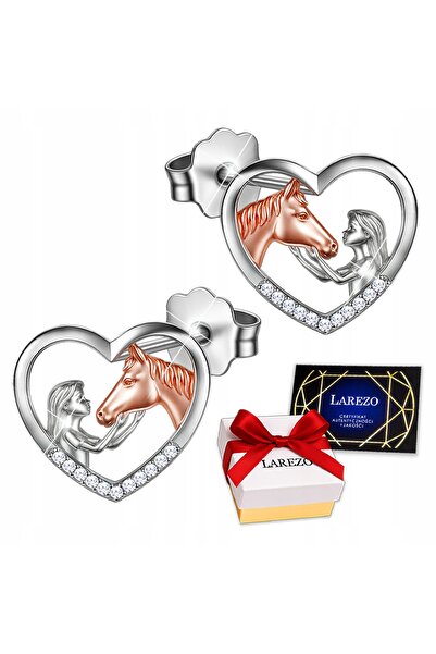 Larezo Cercei Din Argint 925 Placati Cu Aur Roz 18K, In Forma De Inima Cu Cal...