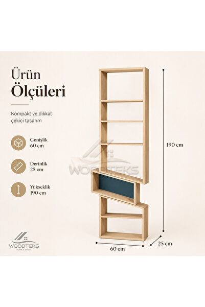 mywoodteks Woodteks Arven Asimetrik Kitaplık – Modern Raflı Dekoratif Salon K...