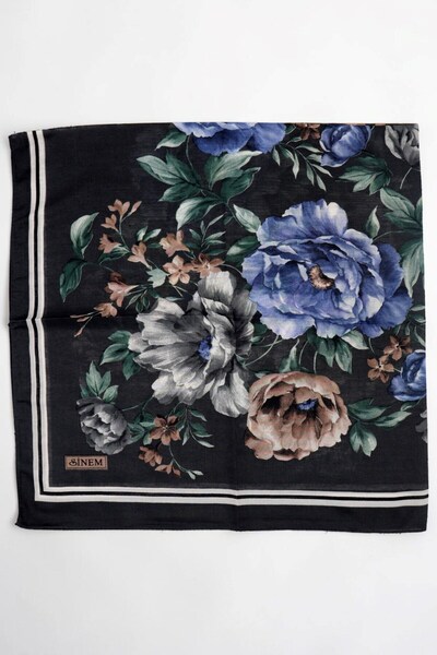 hadiora Women's Black Gray Floral Patterned Stitched Writing