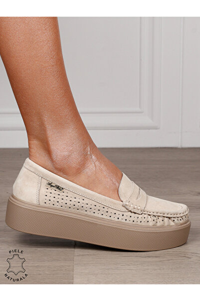 ANGEL BLUE Women's Genuine Leather MOCCASINS with high sole CRL1580 BEIGE