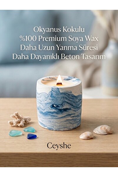 CeyShe Yoğun Okyanus Kokulu %100 Soya Wax Tasarım Beton Mum