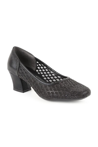 Libero L085.K502 - Genuine Leather Tulle Women's Heeled Shoes with Stone Detail