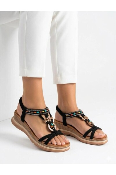KİRWE Women's full orthopedic soft soled sandal with rubber detail and stone ...