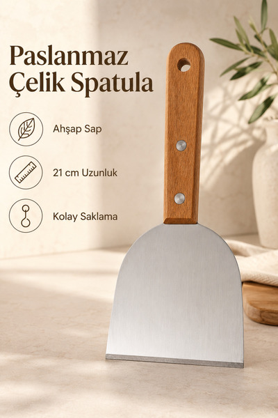 Ev Modu Home Ahşap Saplı Paslanmaz Çelik Mini Servis Spatulası 21 cm