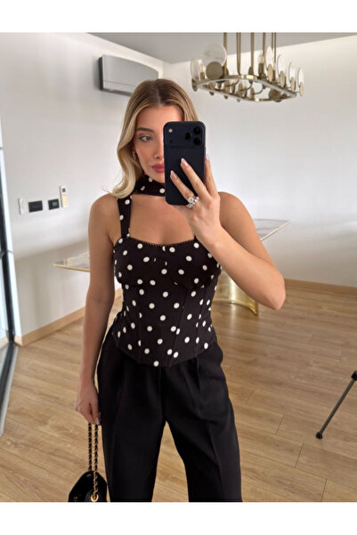 NAVO STUDIO Kadın Puantiyeli Askılı Korsaj Bluz Şal Detaylı Şık Atlet