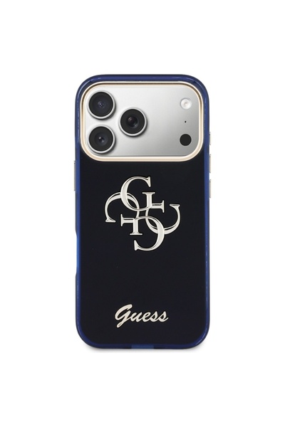Guess Carcasă metalică 4G Script pentru iPhone 17 Pro - Albastru marin