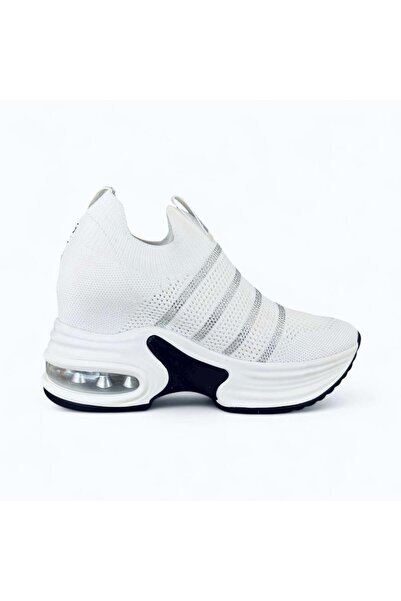 Guja Kadın Triko Detaylı Bağcıksız Dolgu Taban Spor Ayakkabı & Sneaker Beyaz