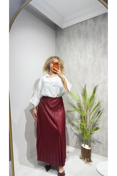 BELİS WEAR Women's Shiny Surface Pleated Skirt