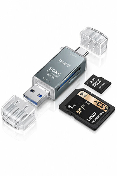 JINGHUA USB 3.0 Type-C SD TF MicroSD Kart Okuyucu OTG Adaptör, Çift Girişli H...