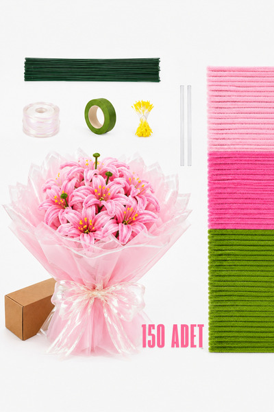 Flovira 150 Adet 3'lü Şönil Set Pembe (50) Soft Pembe (50) Ordu Yeşili (50) Ç...