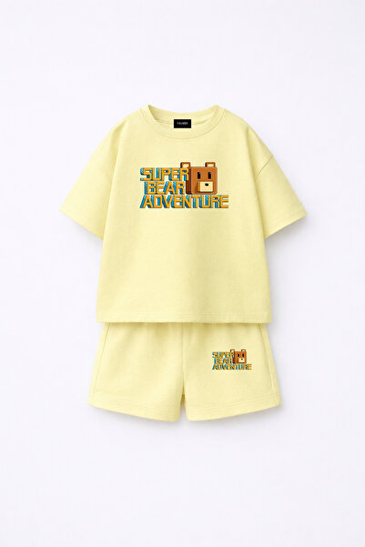 fasardi Super Bear Adventure Süper Ayı Baskılı Oversize %100 Pamuk Tişört Şor...