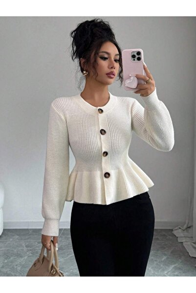 Iuliashop Dahlia White Knitted Sweater with Buttons - XS