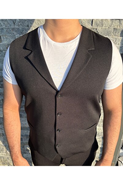 SABRİ ZENGİN Erkek Slim Fit Mono Yaka Komple Kumaş Yelek