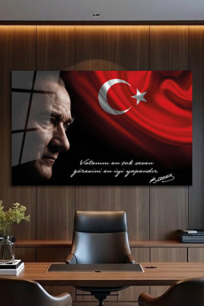 home dekors Atatürk ve Türk Bayrağı Cam Tablo - Vatanını En Çok Seven - Hediy...