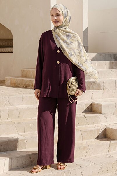 InStyle Double Gold Button Trousers Burgundy Suit