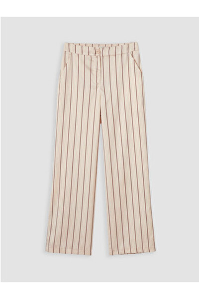 LC Waikiki New Season Ecru Striped Wide Leg Women's Trousers