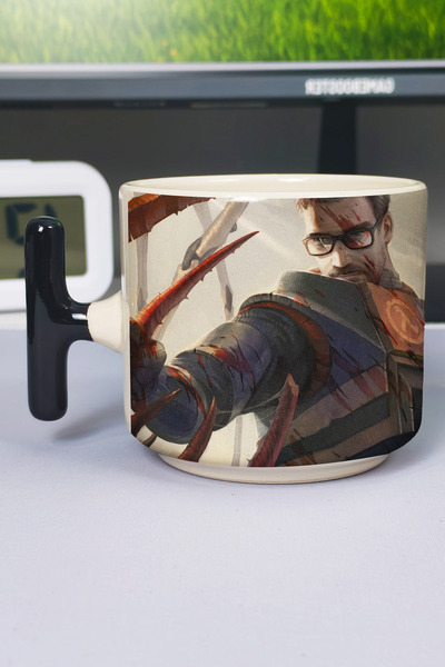 ZipZap كوب سيراميك فاخر مطبوع عليه Half Life (قطعة واحدة) بمقبض أسود خاص على ...