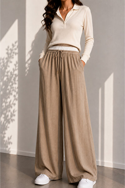 FORMO Women's Summer Crinkle Wide-Leg Loose-Fit Trousers with Pockets