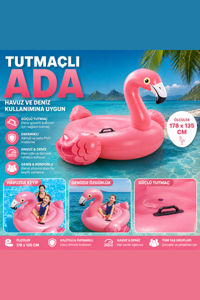welcomein Intex Şişme Pembe Flamingo Deniz Yatağı | 147×140x94 cm Tutma Kulplu Dev Şamandıra