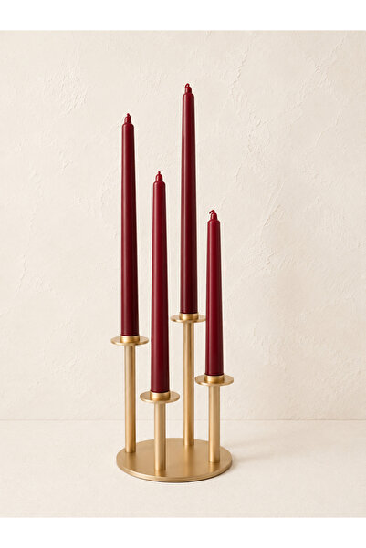 TİAMO TÜRKİYE Bordo Parlak Dekoratif Şamdan Mum 4'lü Set 25 cm | Romantik Ort...