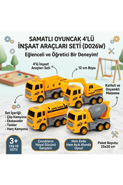 Shoplandu Çek Bırak 4'lü İnşaat Araçları Seti