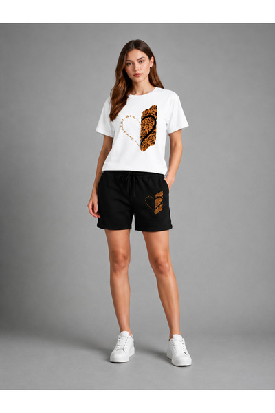 Gutsy Tricou și pantaloni scurți subțiri de vară, supradimensionați, cu impri...