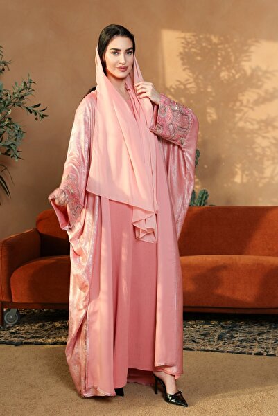 Dubai Wali Baji DIYA Abaya Set - Peach
