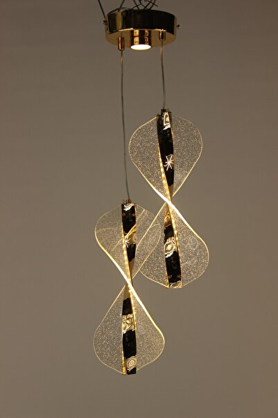 GN GEN AYDINLATMA Gold Simli Dalga Dönence Model 2'li 3 Renk Led Avize