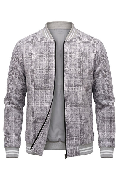 ixir Double-Sided Men's Seasonal Coat with Plaid Detail in Gray