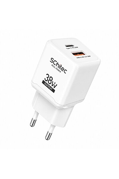 schitec 38W Çift Çıkışlı Süper Hızlı Şarj Adaptörü USB-A QC 3.0 + Type-C PD B...