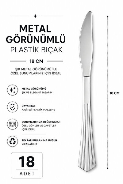 alenked Plastik Bıçak 18cm Metal Görünümlü - 18'li