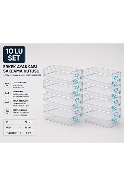 LOREMPBOX Set of 10 Men's Shoe Storage Boxes with Transparent Lid, Stackable ...