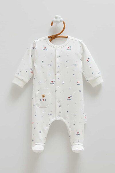 Valia Baby Unisex Family Star 100% Cotton Bootie Jumpsuit