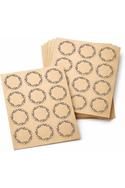 naturevo 96 Adet 4 Cm Kraft Sticker Etiket Yuvarlak Çiçek Çerçeveli Yazılabil...