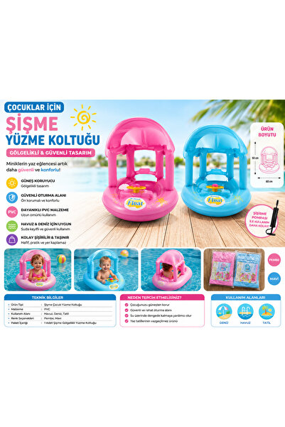 DoruCO Çocuklar İçin Şişme Yüzme Koltuğu ve Gölgelikli Deniz Simidi – Pembe &...