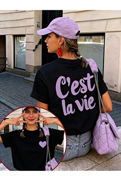OVER HEAD Tricou supradimensionat cu imprimeu C'est La Vie pentru femei